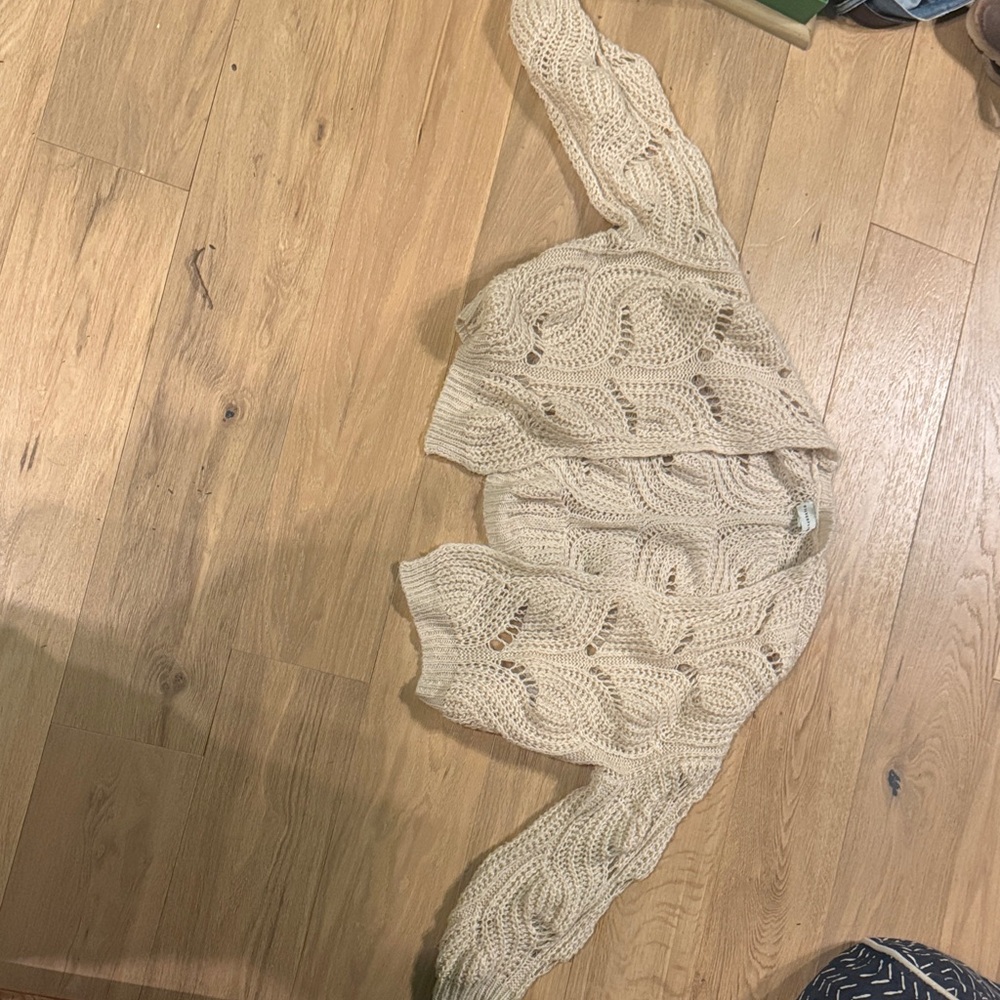 Cream/Light Peach Cable Knit Sweater